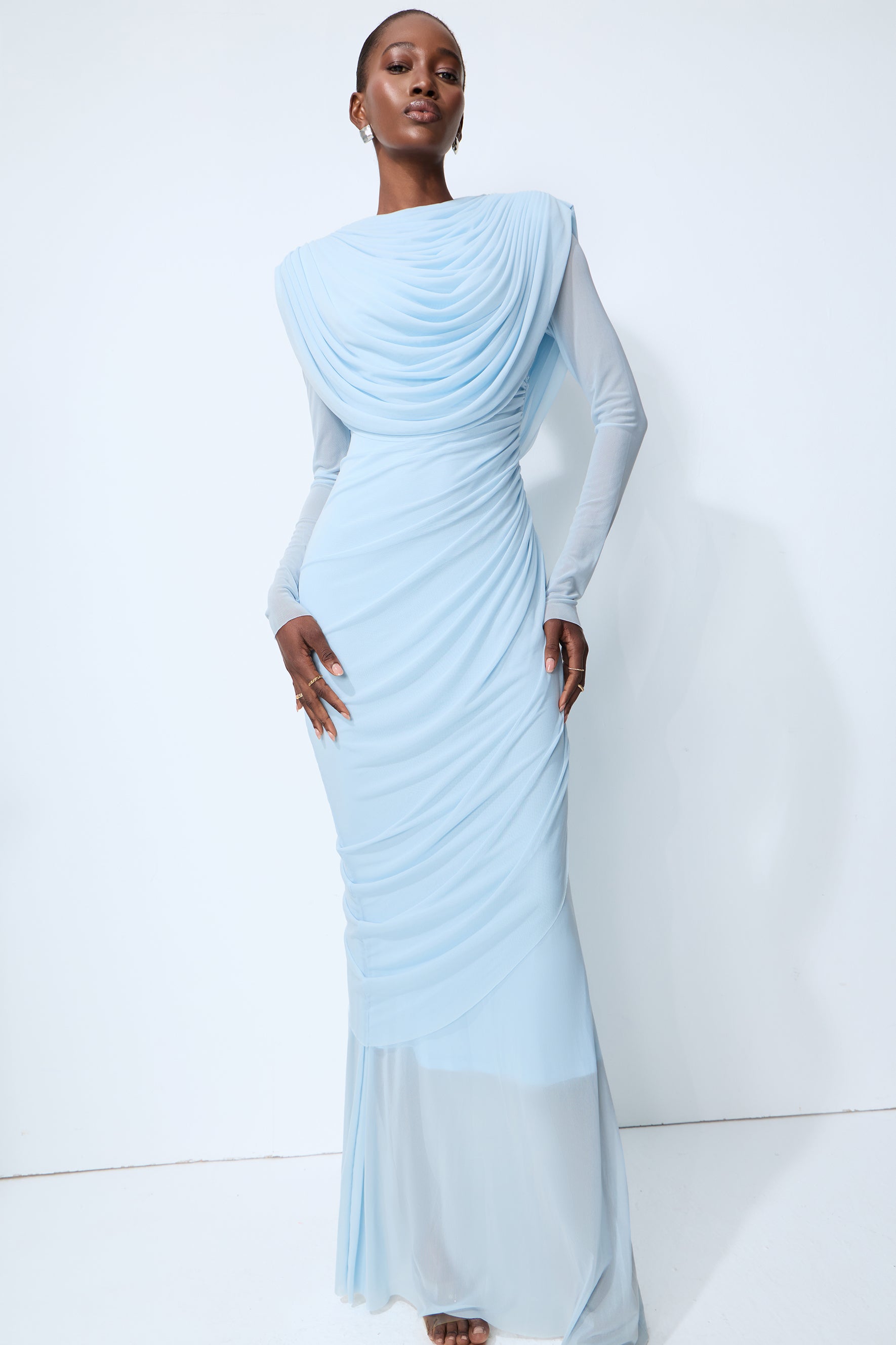 One Last Dance Blue Cowl Neck Long Sleeve Maxi Dress