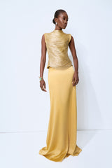 Captivating Personality Gold Sleeveless Fringe Top & Satin Skirt Set