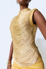Captivating Personality Gold Sleeveless Fringe Top & Satin Skirt Set