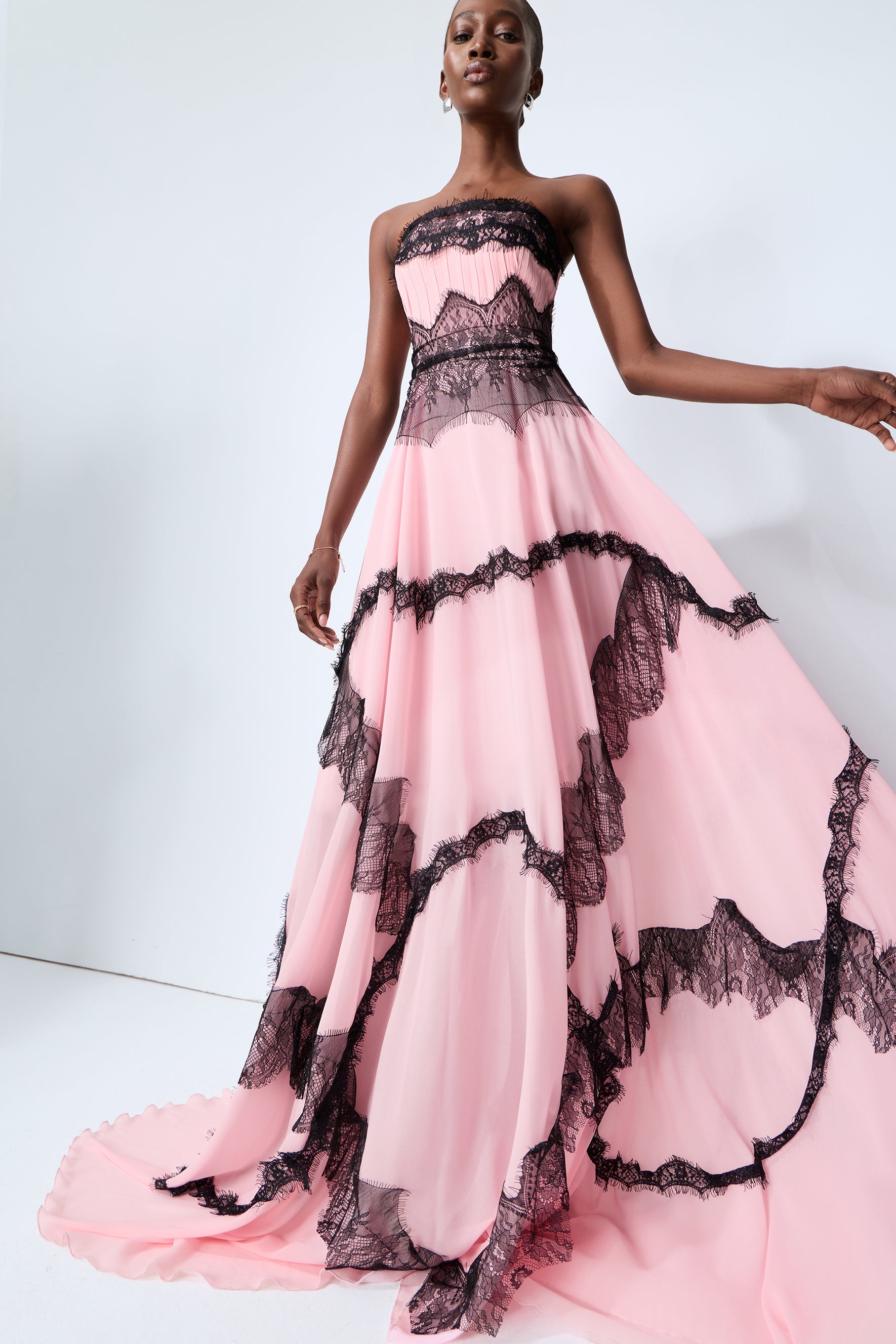 Secret Grove Pink Strapless Lace Trim Maxi Dress
