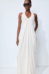Timeless Attraction White Halter Neck Draped Maxi Dress
