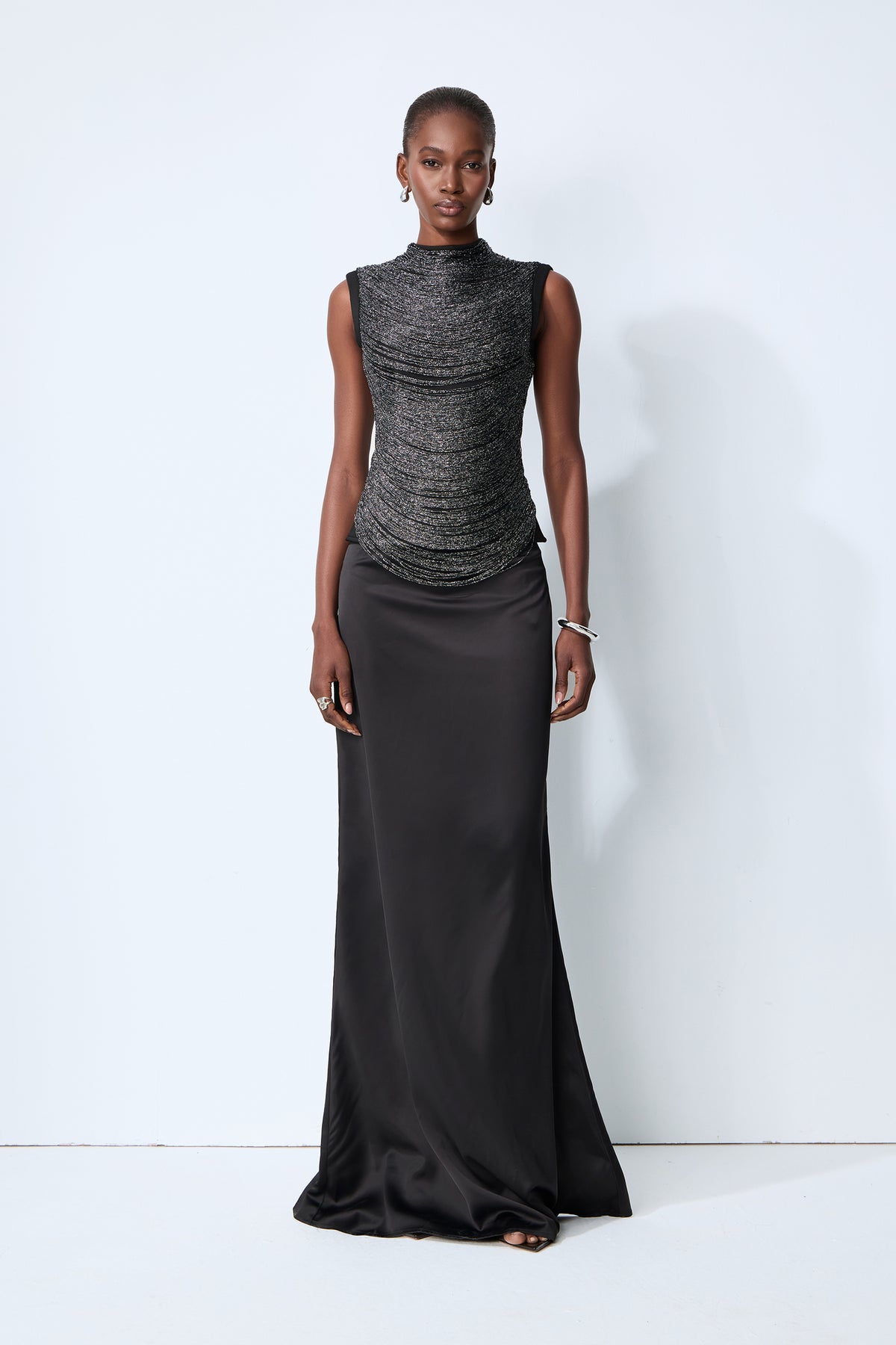 Captivating Personality Black Sleeveless Fringe Top & Satin Skirt Set