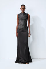 Captivating Personality Black Sleeveless Fringe Top & Satin Skirt Set