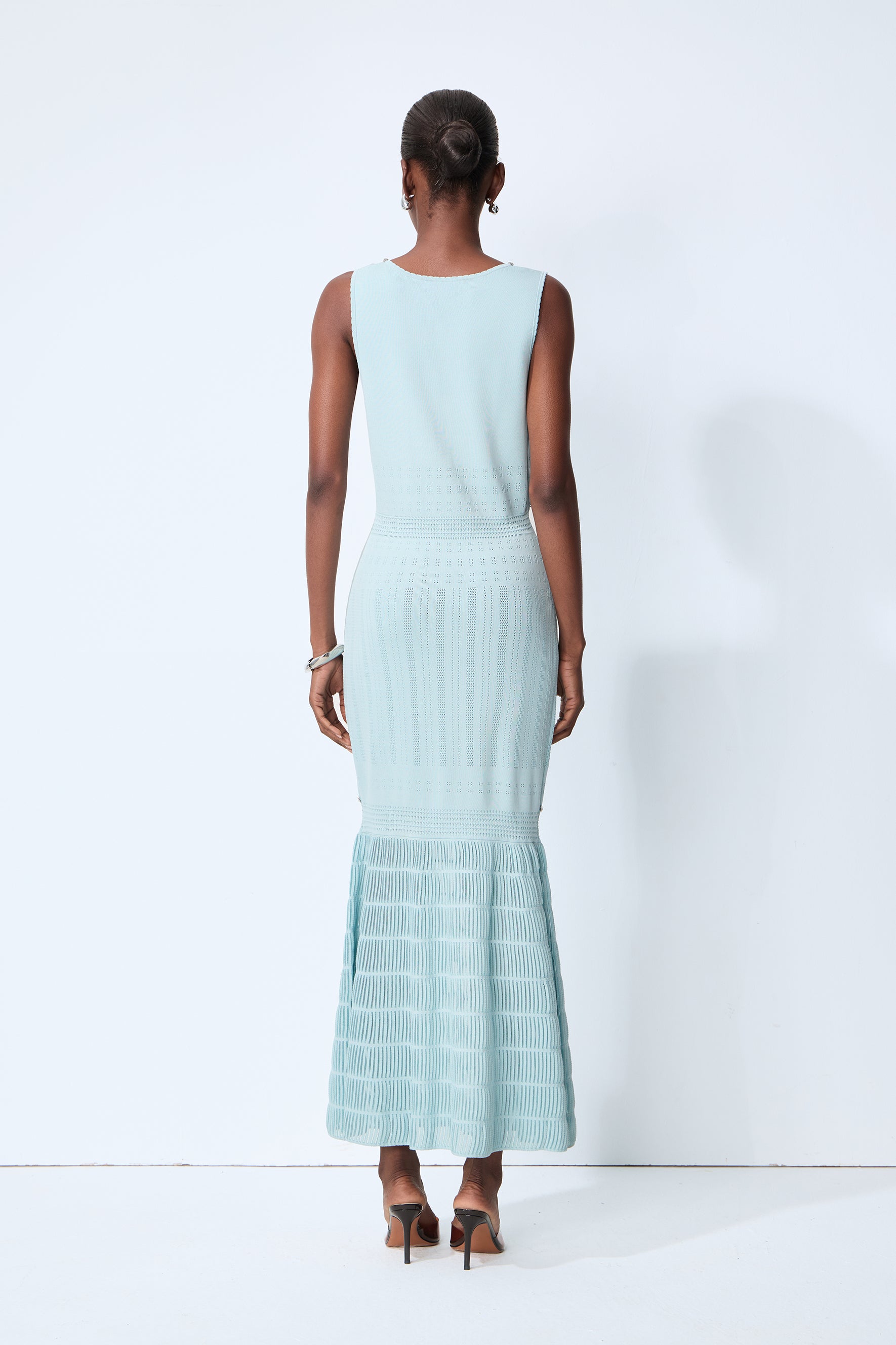 Purely Yours Blue Rhinestone Trim Sleeveless Knit Maxi Dress
