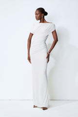 Made to Shine White Off Shoulder Ruched Maxi Dress