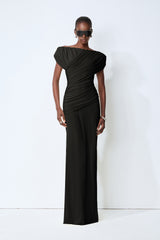 Made to Shine Black Off Shoulder Ruched Maxi Dress