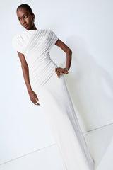 Made to Shine White Off Shoulder Ruched Maxi Dress