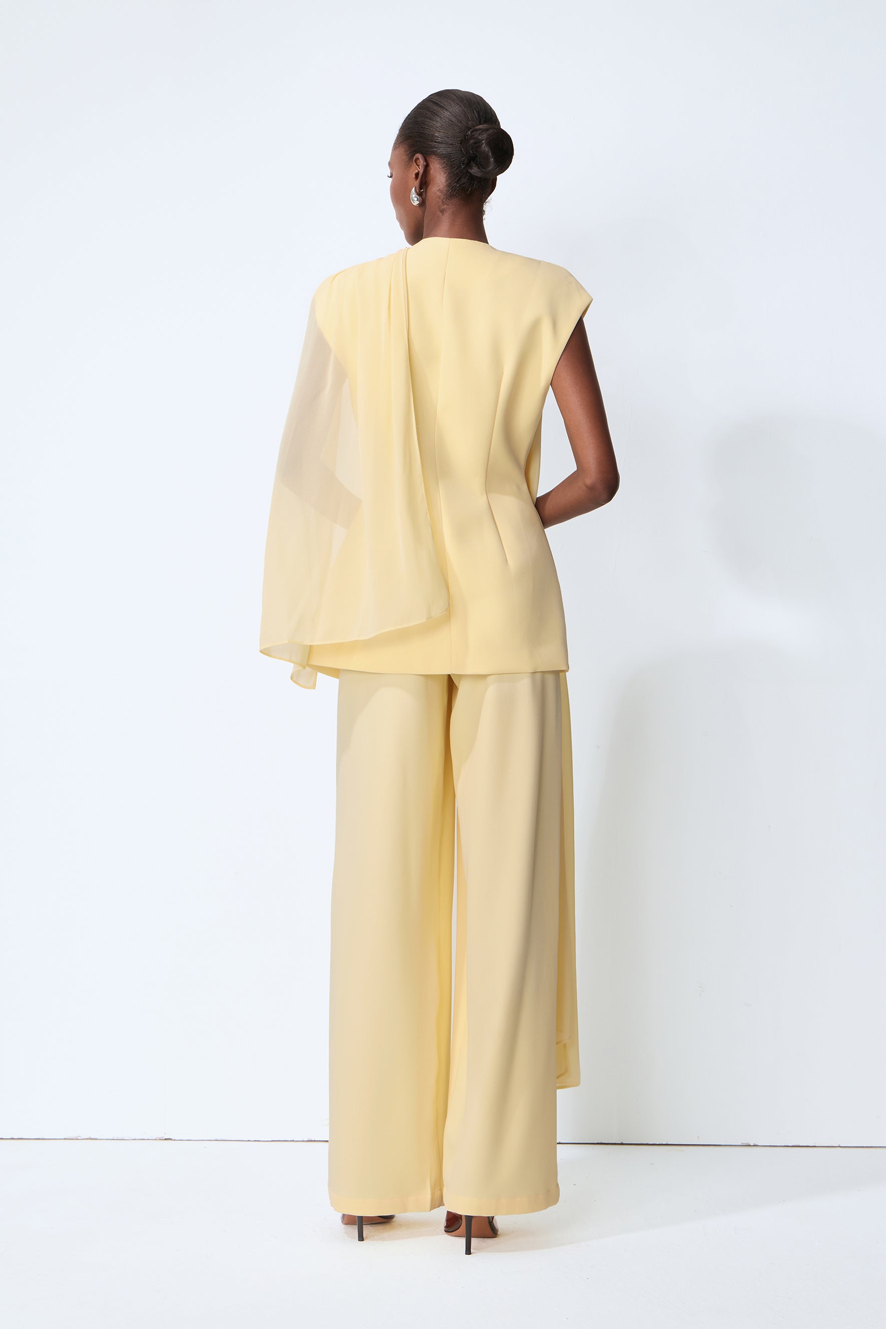 Iconic Glow Yellow Asymmetrical Draped Top & Wide Leg Pants Set