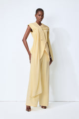 Iconic Glow Yellow Asymmetrical Draped Top & Wide Leg Pants Set