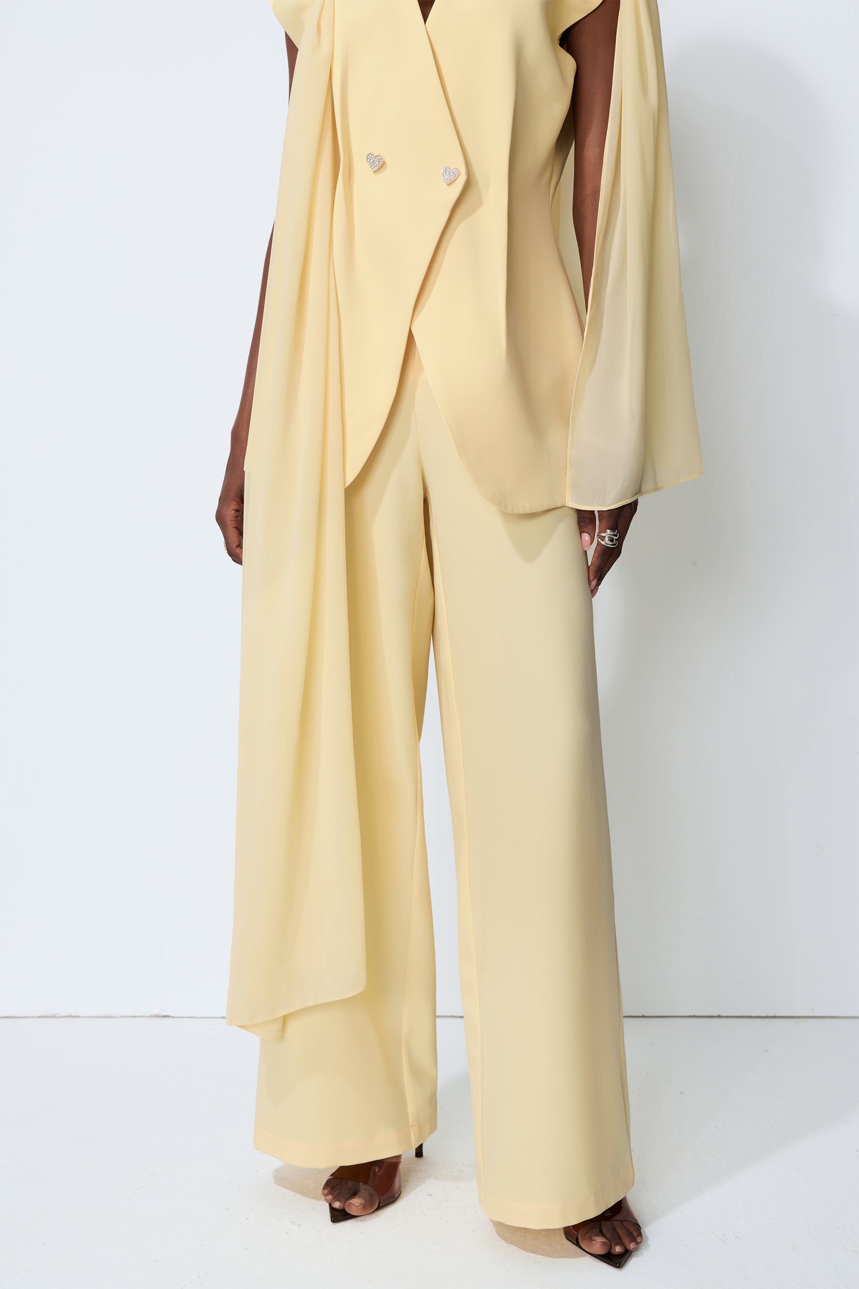 Iconic Glow Yellow Asymmetrical Draped Top & Wide Leg Pants Set