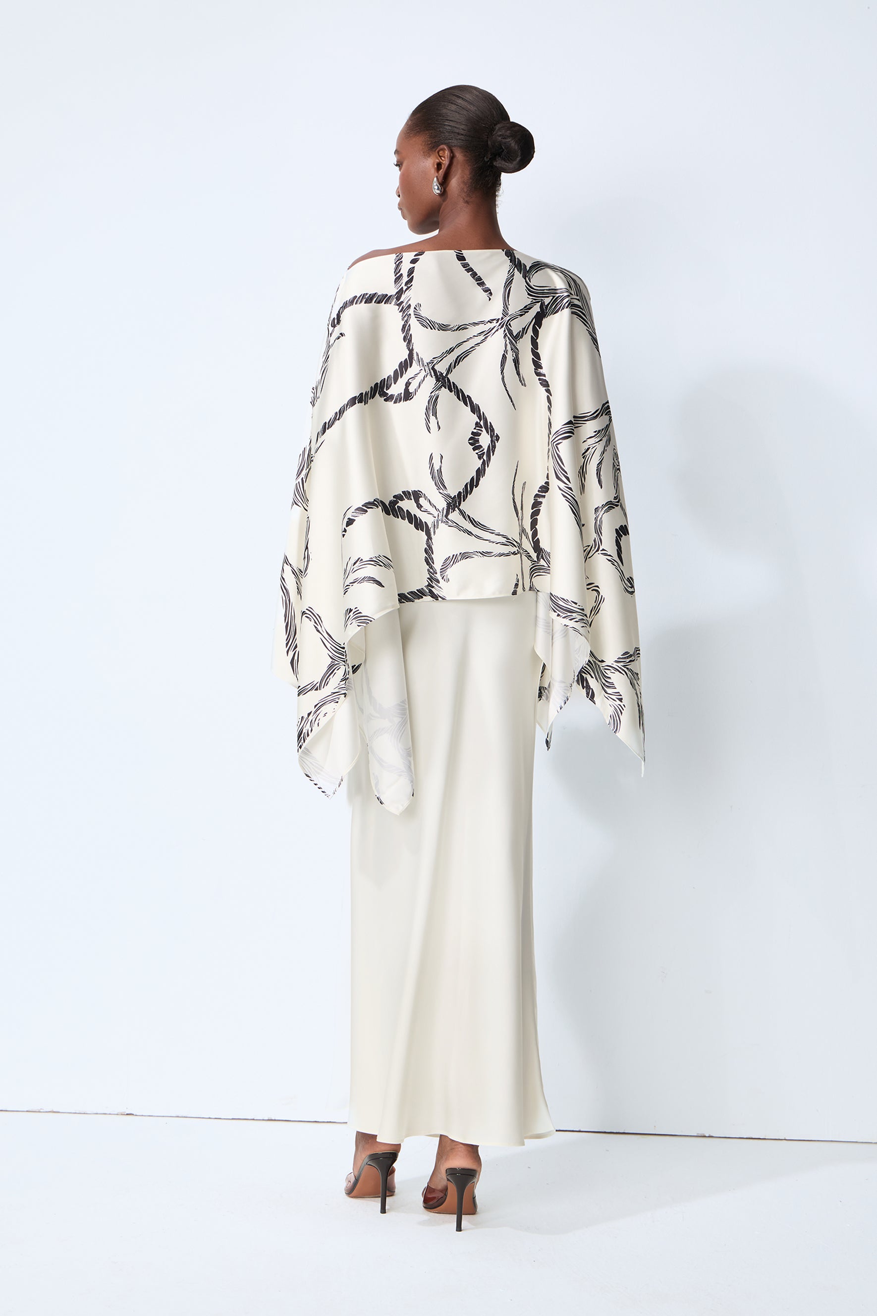 Made for Now White Abstract Print Cape Blouse & Skirt Set