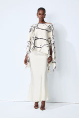 Made for Now White Abstract Print Cape Blouse & Skirt Set
