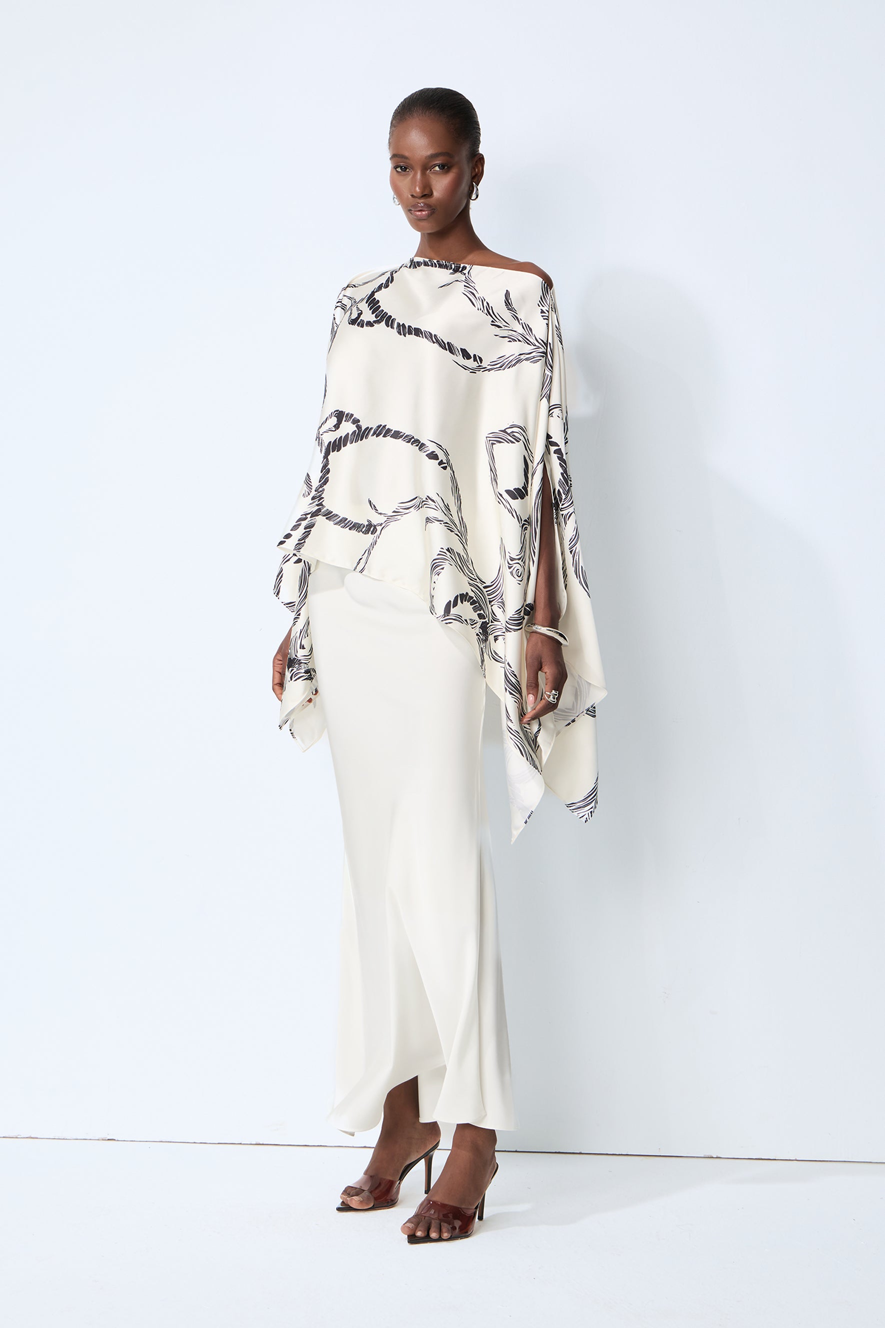 Made for Now White Abstract Print Cape Blouse & Skirt Set