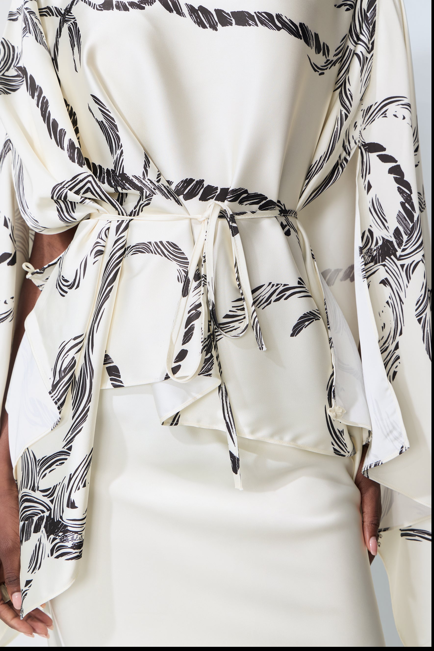 Made for Now White Abstract Print Cape Blouse & Skirt Set