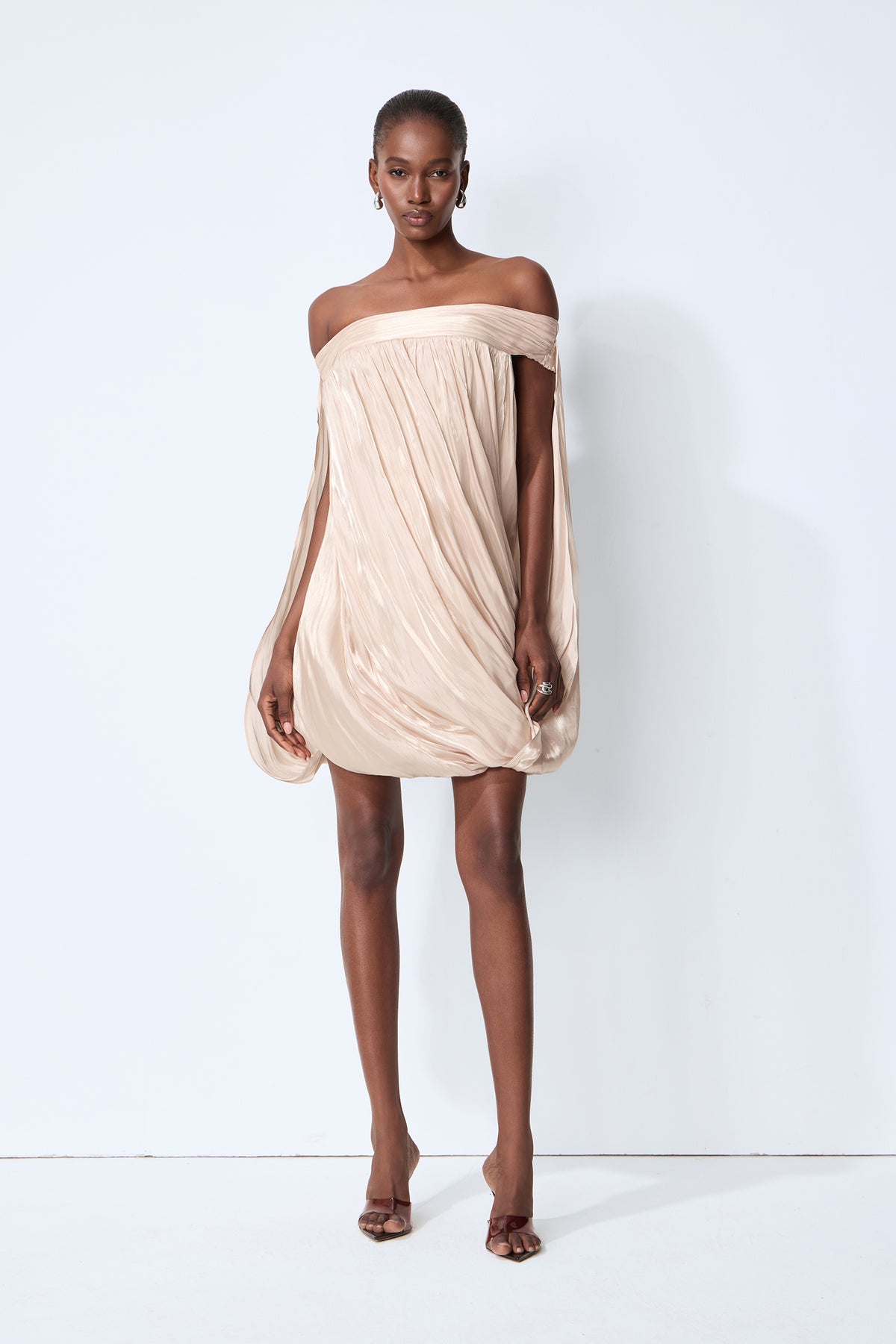 Darling Mood Apricot Off Shoulder Bubble Mini Dress