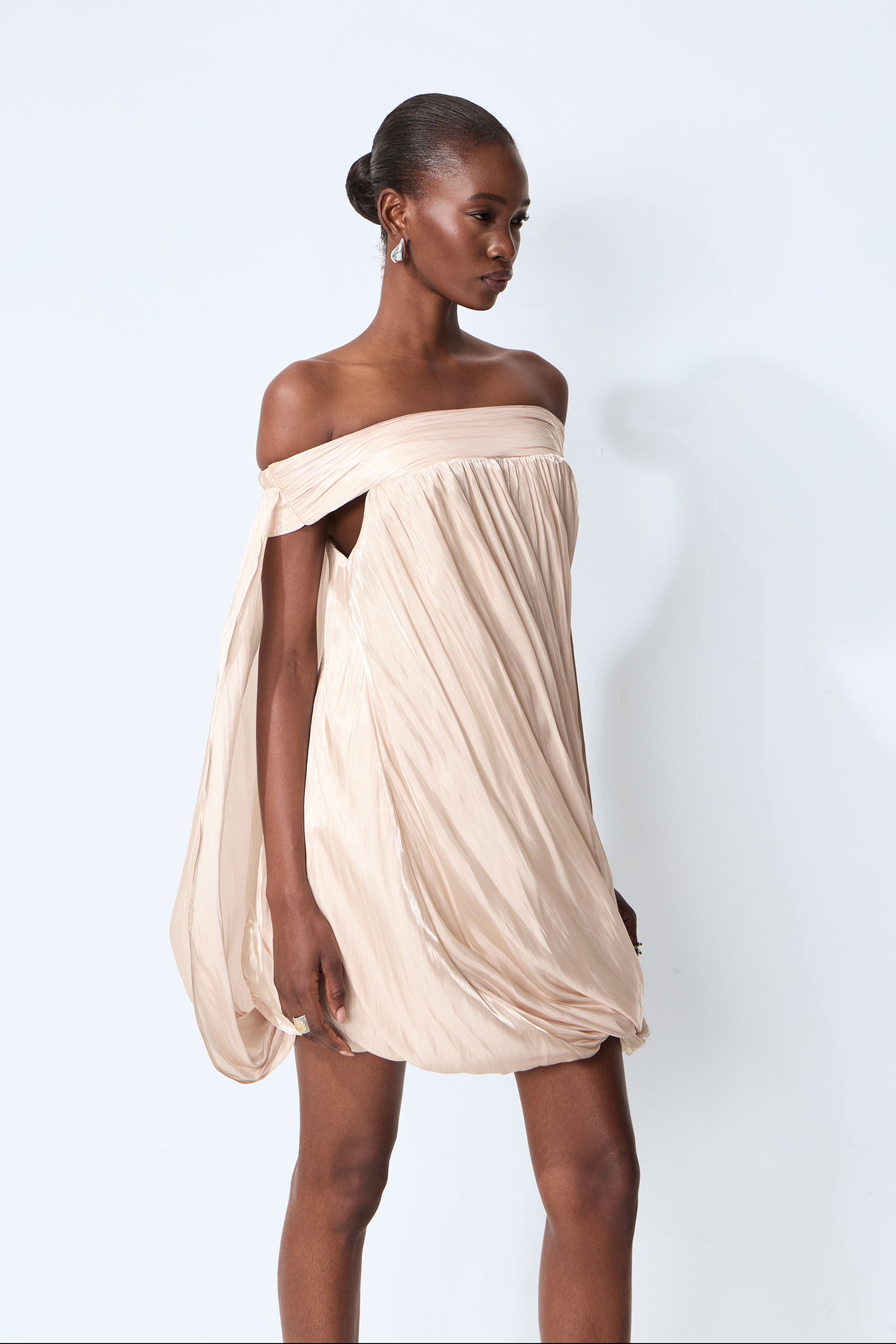 Darling Mood Apricot Off Shoulder Bubble Mini Dress