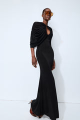 Modern Luxe Black Draped Keyhole Maxi Dress
