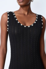 Timeless Attraction Black Sleeveless Pearl Trim Knit Maxi Dress