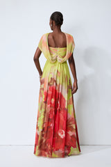 Truly Extraordinary Multi Floral Print Chiffon Maxi Dress with Scarf