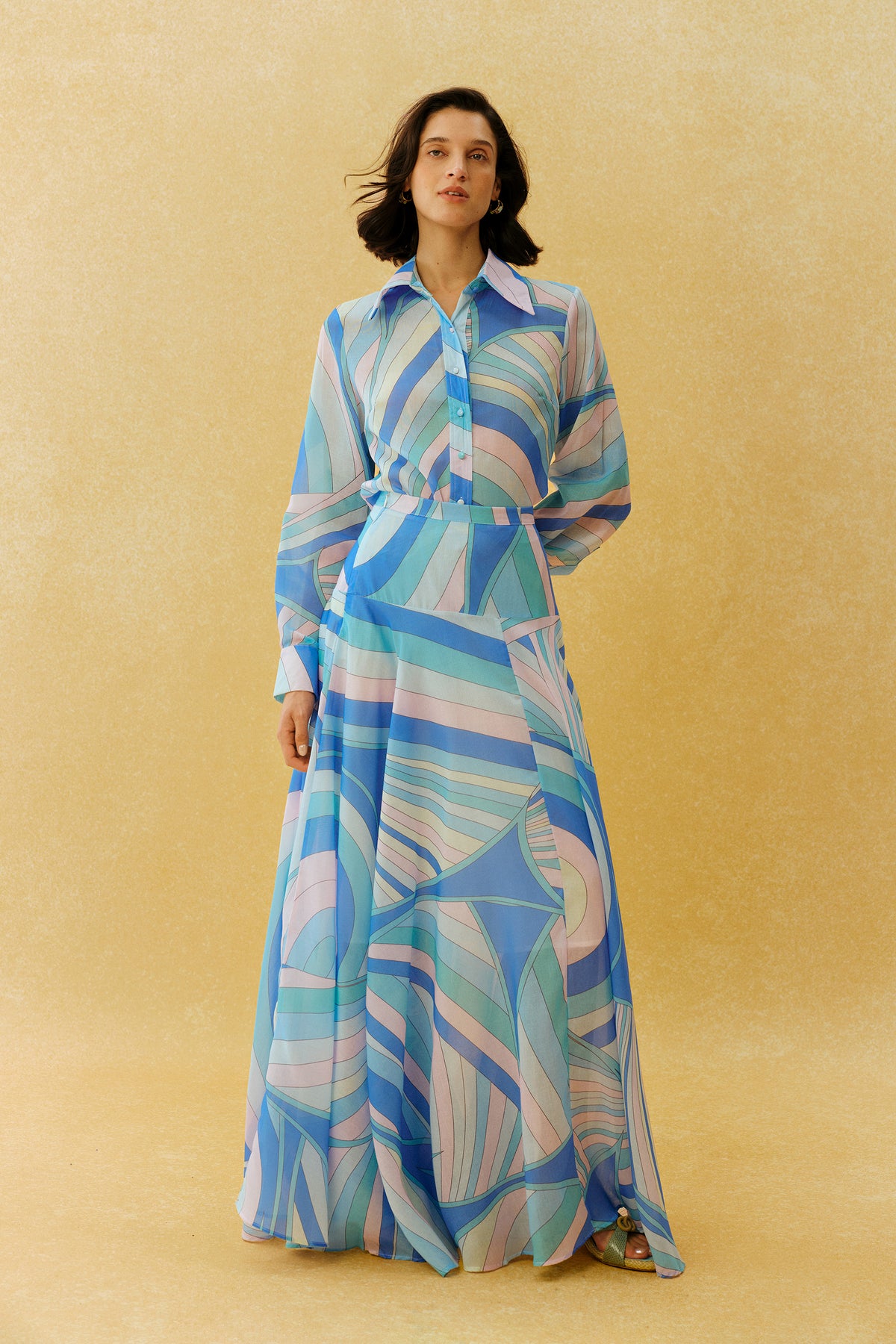 Chill Vibes Blue Abstract Print Shirt & Skirt Set