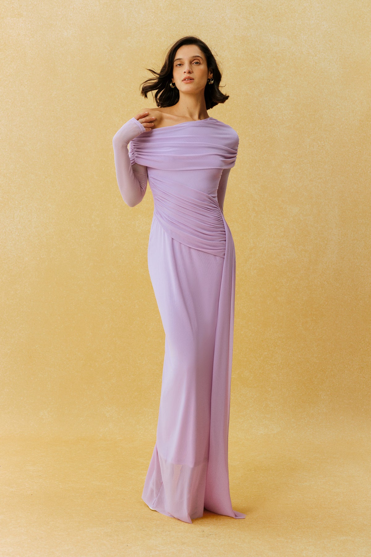 Elegant Hour Purple One Shoulder Ruched Maxi Dress