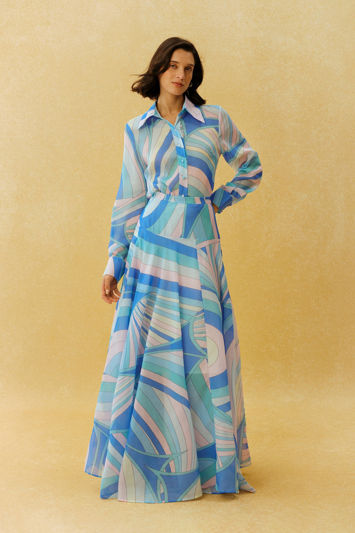 Chill Vibes Blue Abstract Print Shirt & Skirt Set
