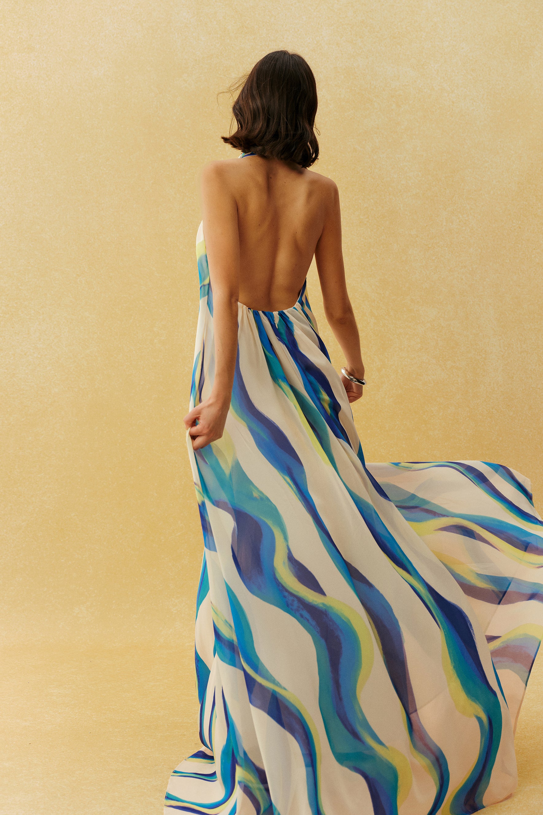 Sylvia Halter Neck Abstract Print Maxi Dress