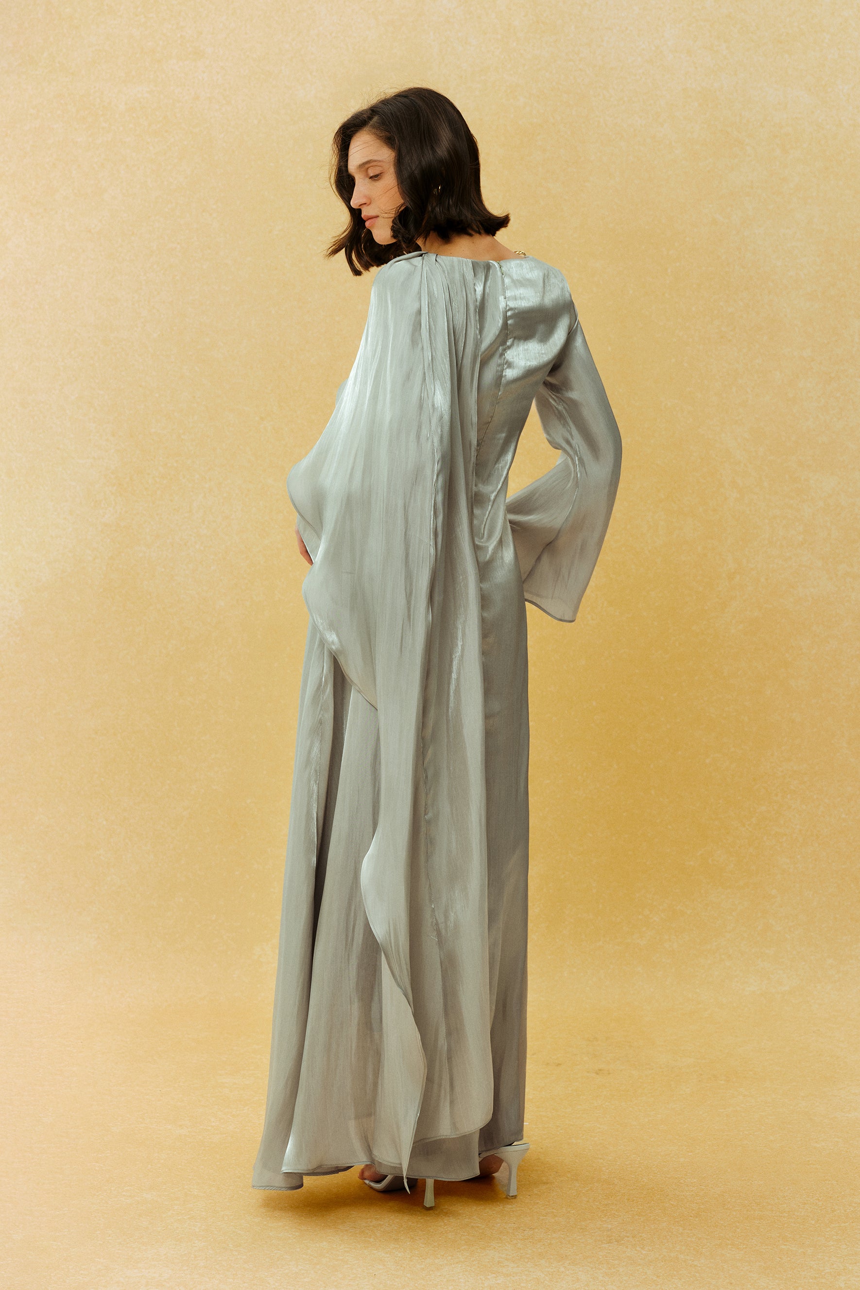 Classic Mood Grey Irregular Draped Long Sleeve Maxi Dress