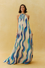 Sylvia Halter Neck Abstract Print Maxi Dress