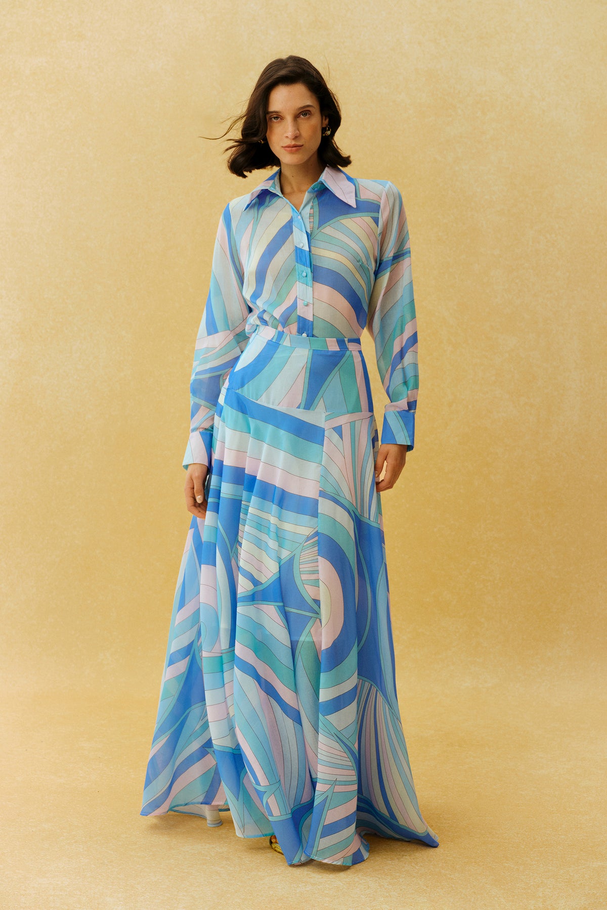 Chill Vibes Blue Abstract Print Shirt & Skirt Set
