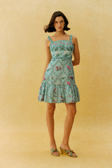 Easy Days Aqua Blue Floral Print Ruffle Strap Mini Dress
