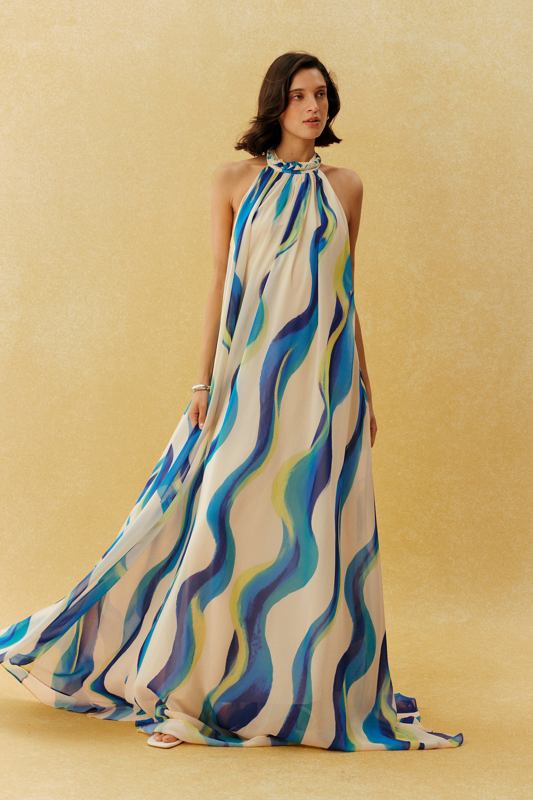 Sylvia Halter Neck Abstract Print Maxi Dress