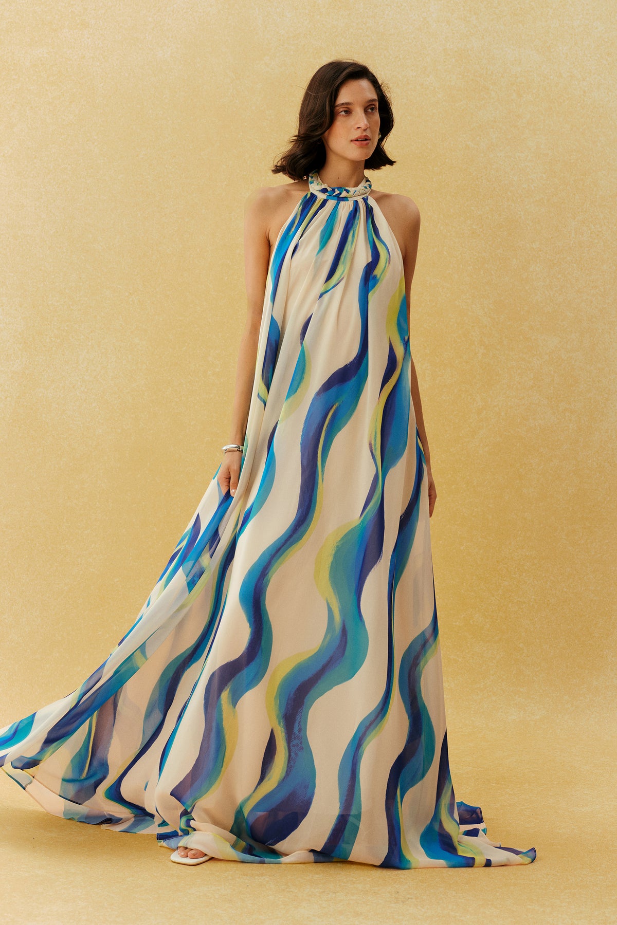 Sylvia Halter Neck Abstract Print Maxi Dress