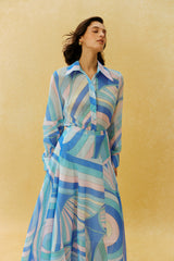Chill Vibes Blue Abstract Print Shirt & Skirt Set