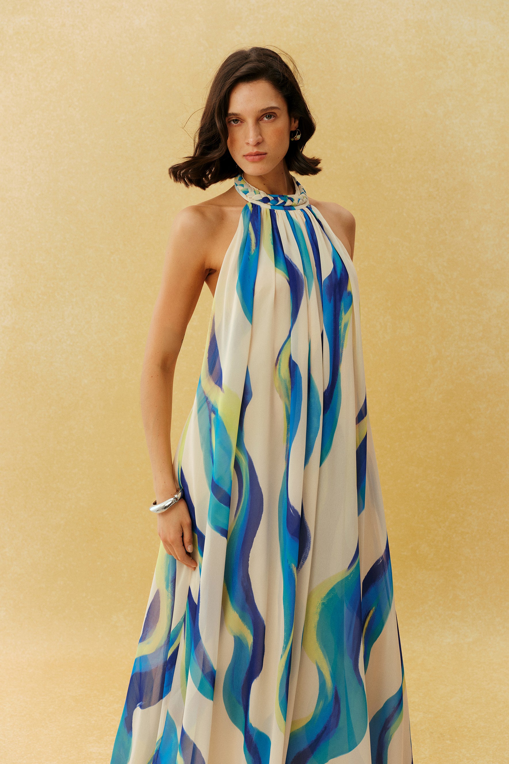 Sylvia Halter Neck Abstract Print Maxi Dress