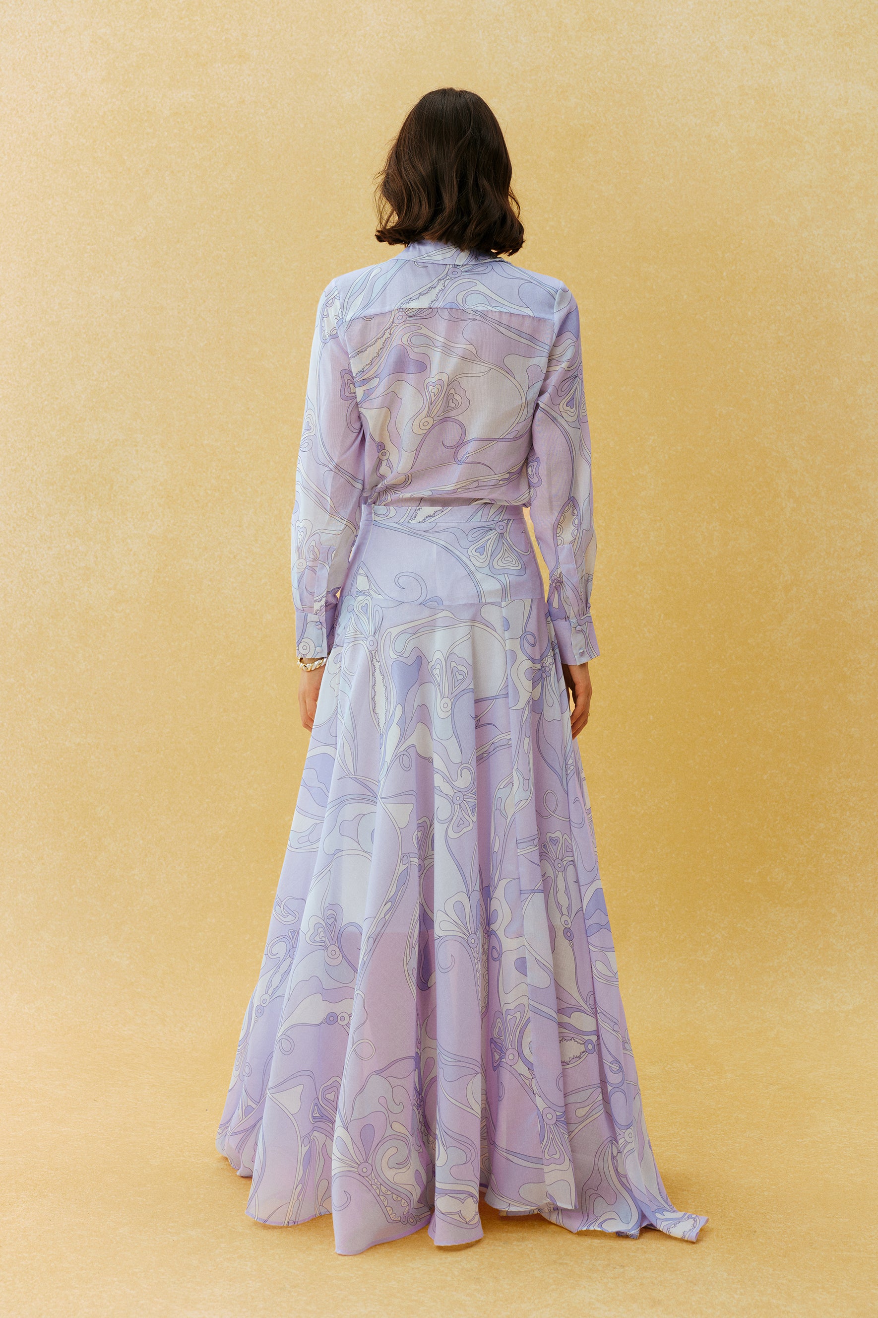 Casual Mood Purple Abstract Print Shirt & Maxi Skirt Set