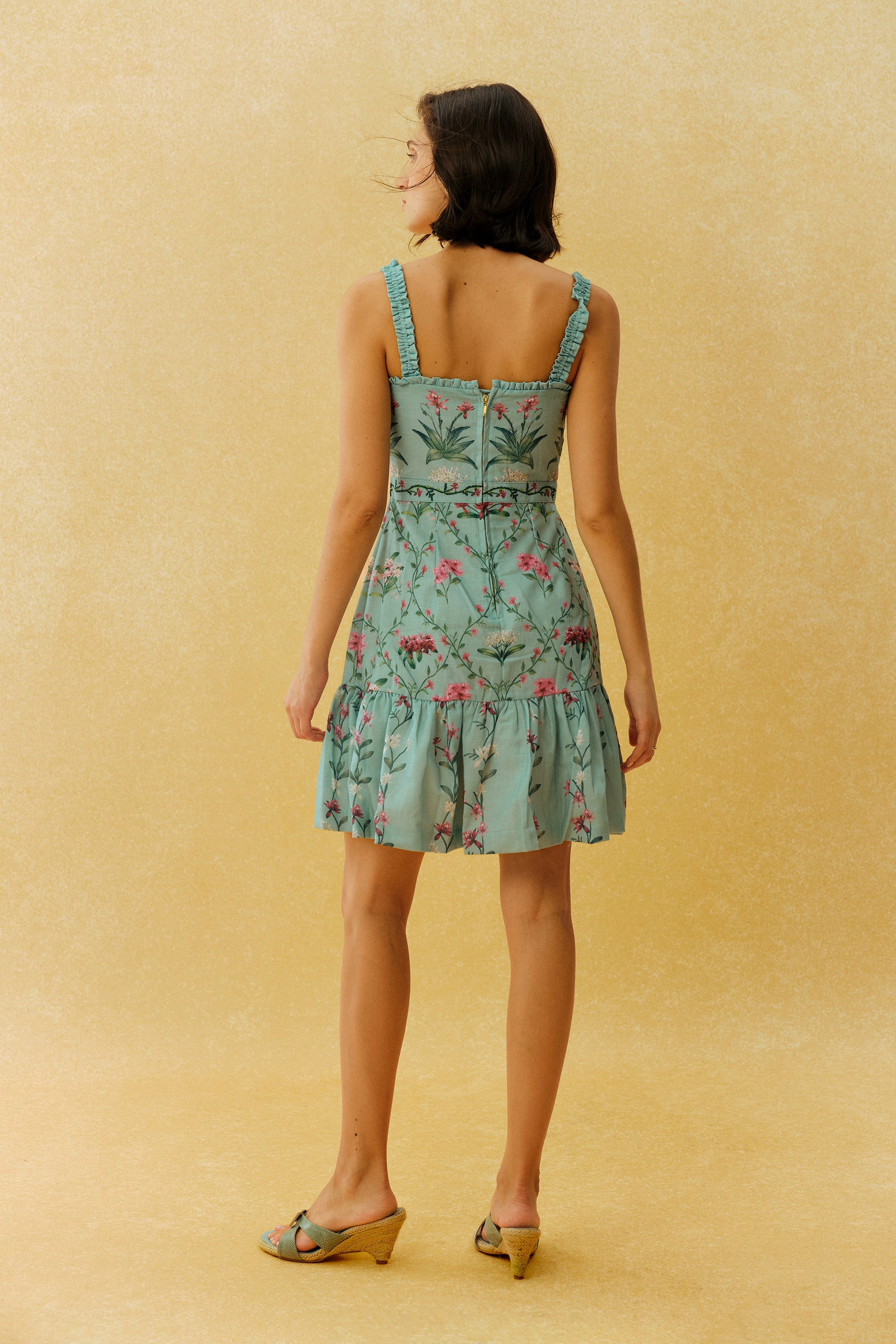 Easy Days Aqua Blue Floral Print Ruffle Strap Mini Dress