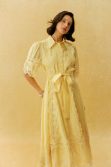 Chasing The Sun Yellow Lace Trim Short Sleeve Midi Dress