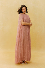 Can't Look Away Pink Floral Lace Cape Sleeve Maxi Dress
