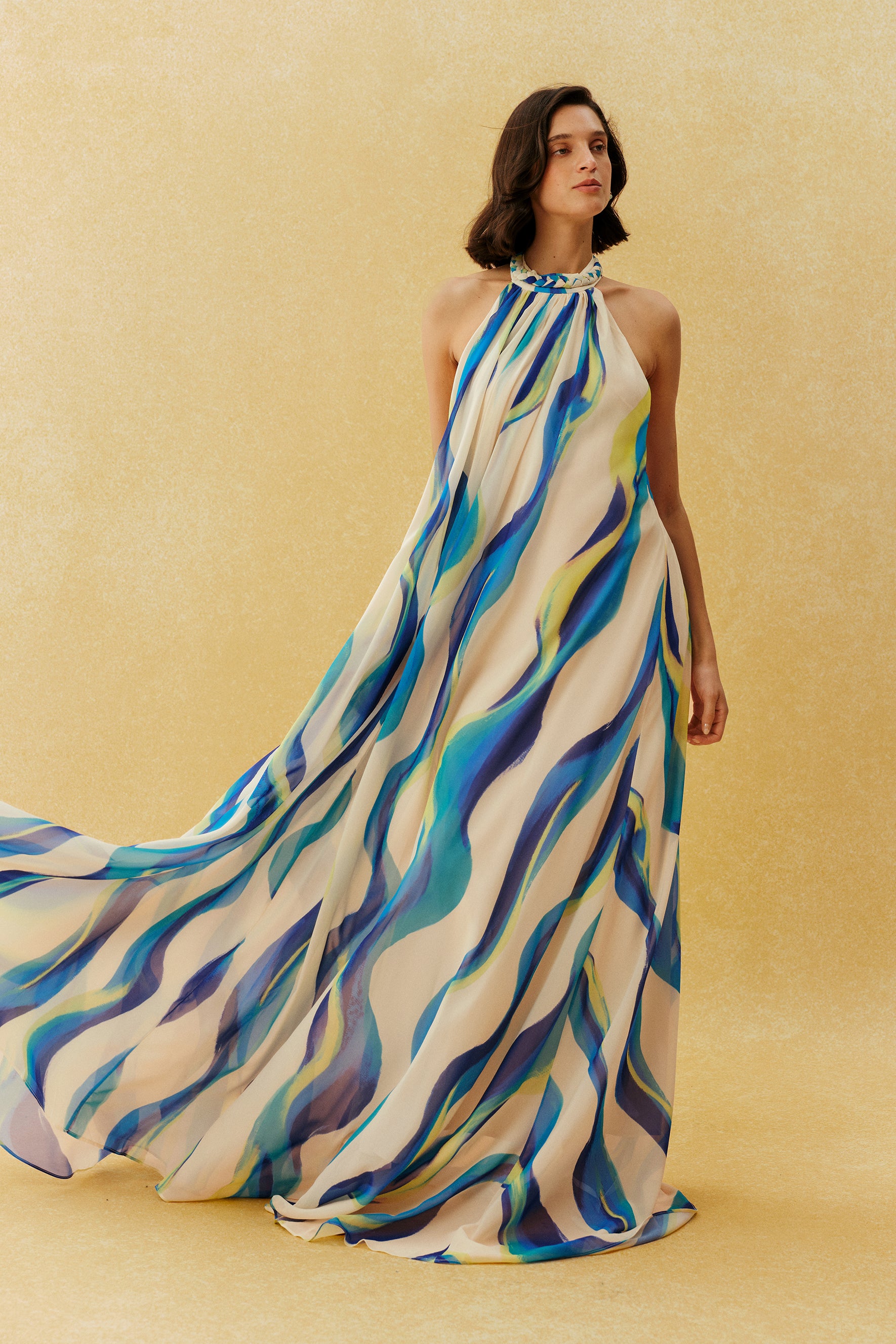 Sylvia Halter Neck Abstract Print Maxi Dress