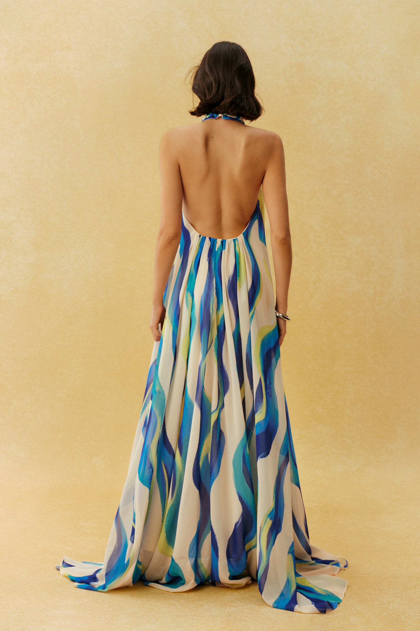 Sylvia Halter Neck Abstract Print Maxi Dress