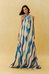 Sylvia Halter Neck Abstract Print Maxi Dress