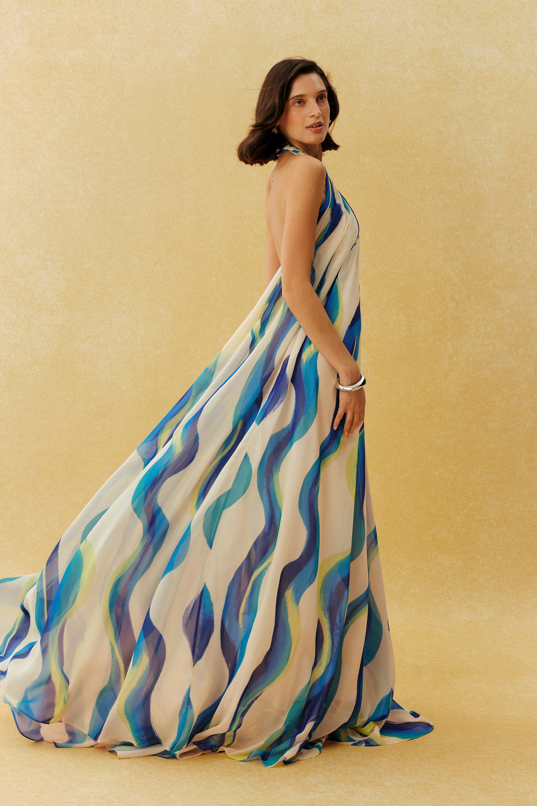 Sylvia Halter Neck Abstract Print Maxi Dress