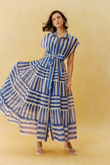 Breezy Little Secret Blue Striped Cap Sleeve Maxi Dress