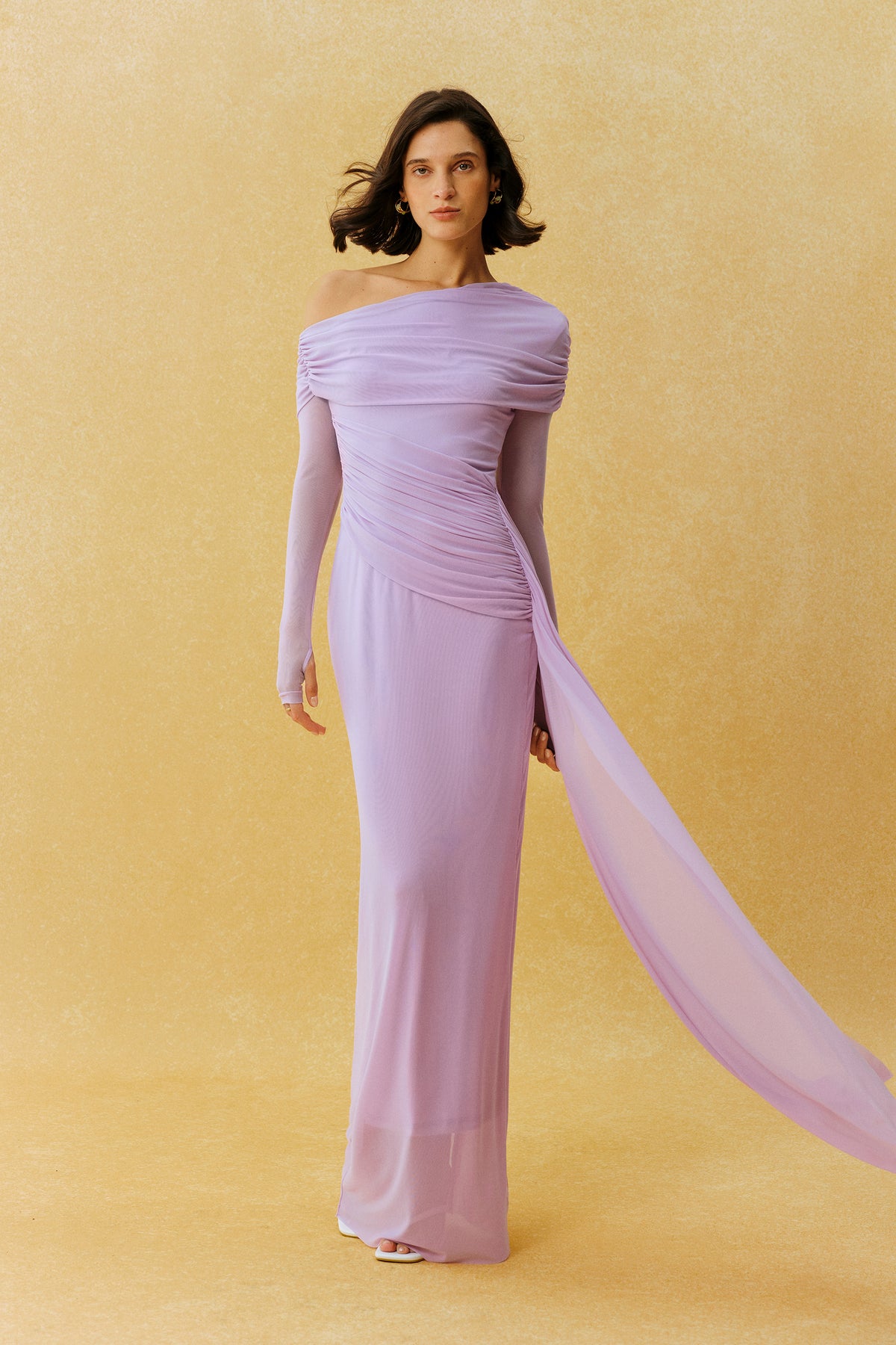 Elegant Hour Purple One Shoulder Ruched Maxi Dress