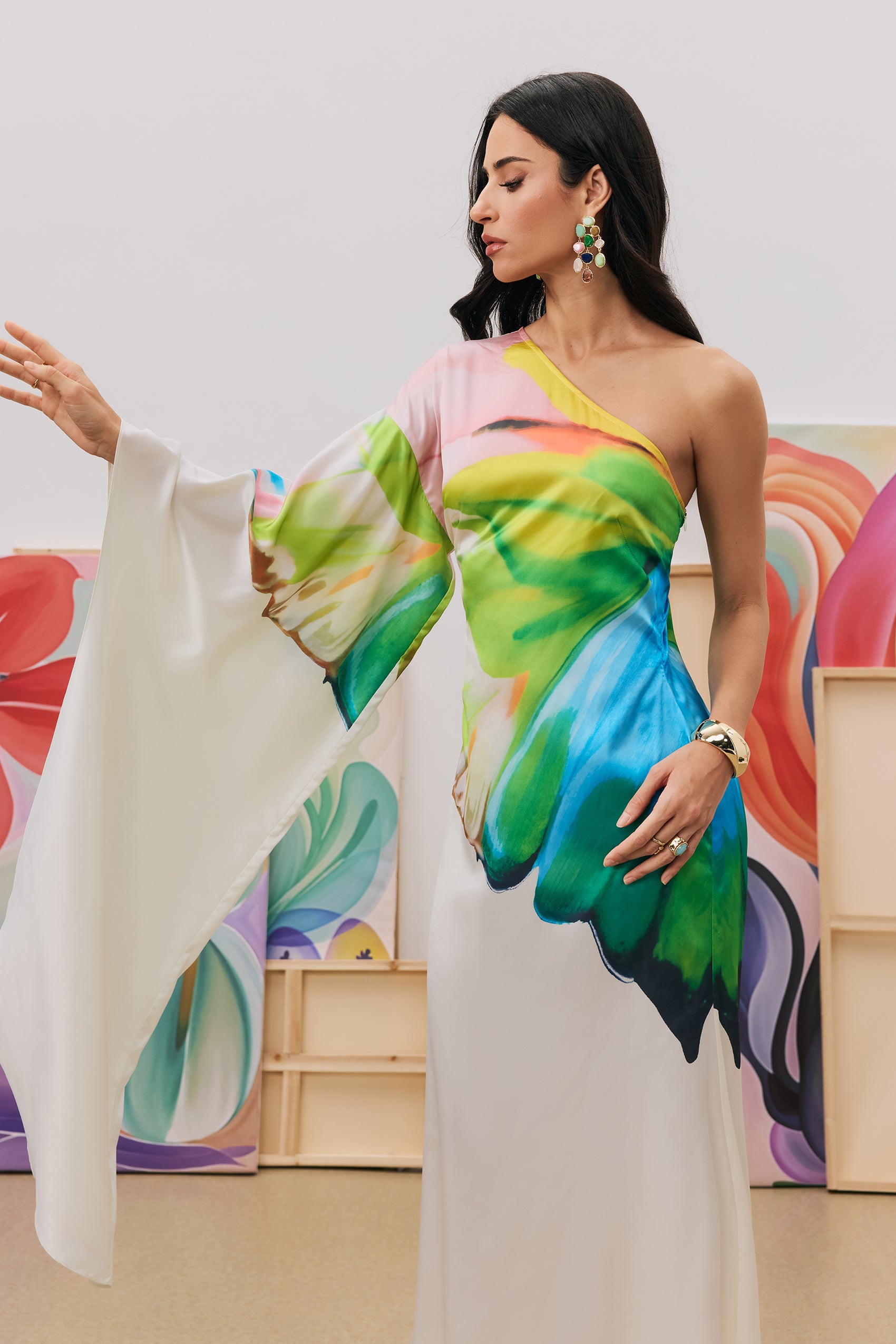 Bernice Printed Single Sleeve Maxi Dress
