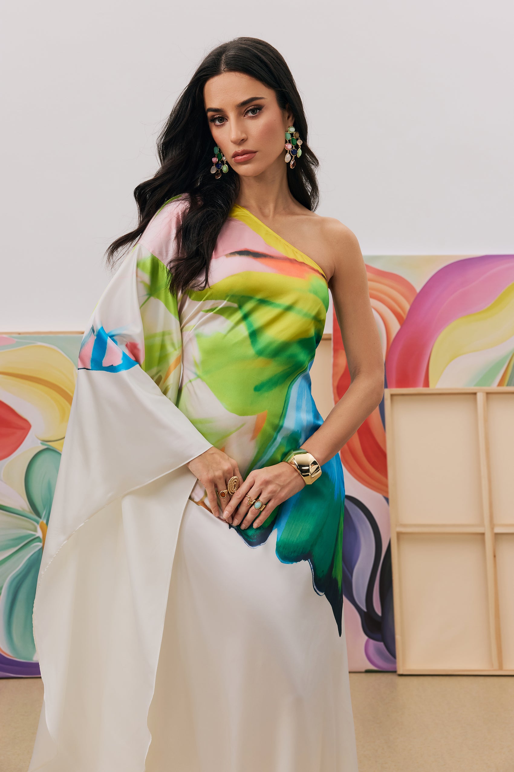 Bernice Printed Single Sleeve Maxi Dress