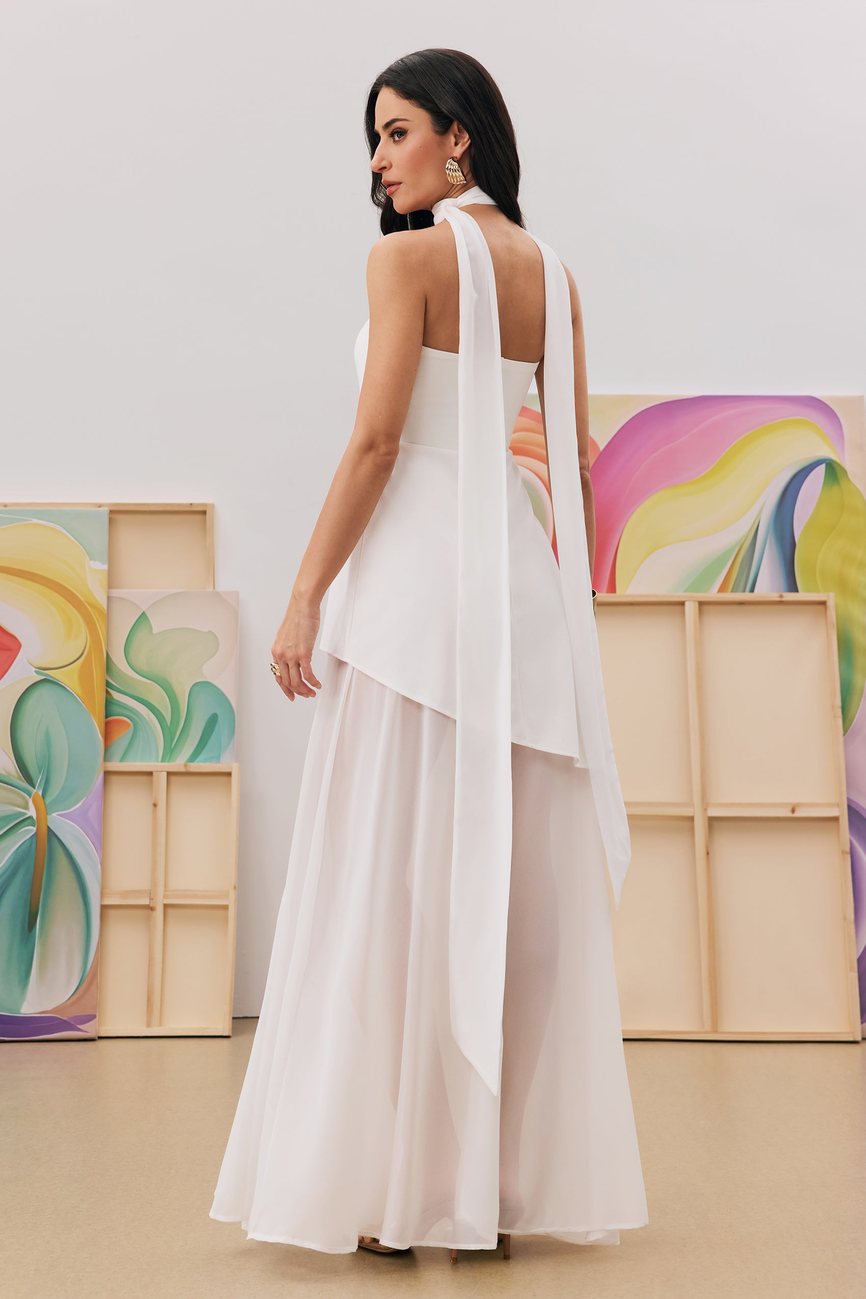 Florence Asymmetrical Chiffon Maxi Dress with Scarf