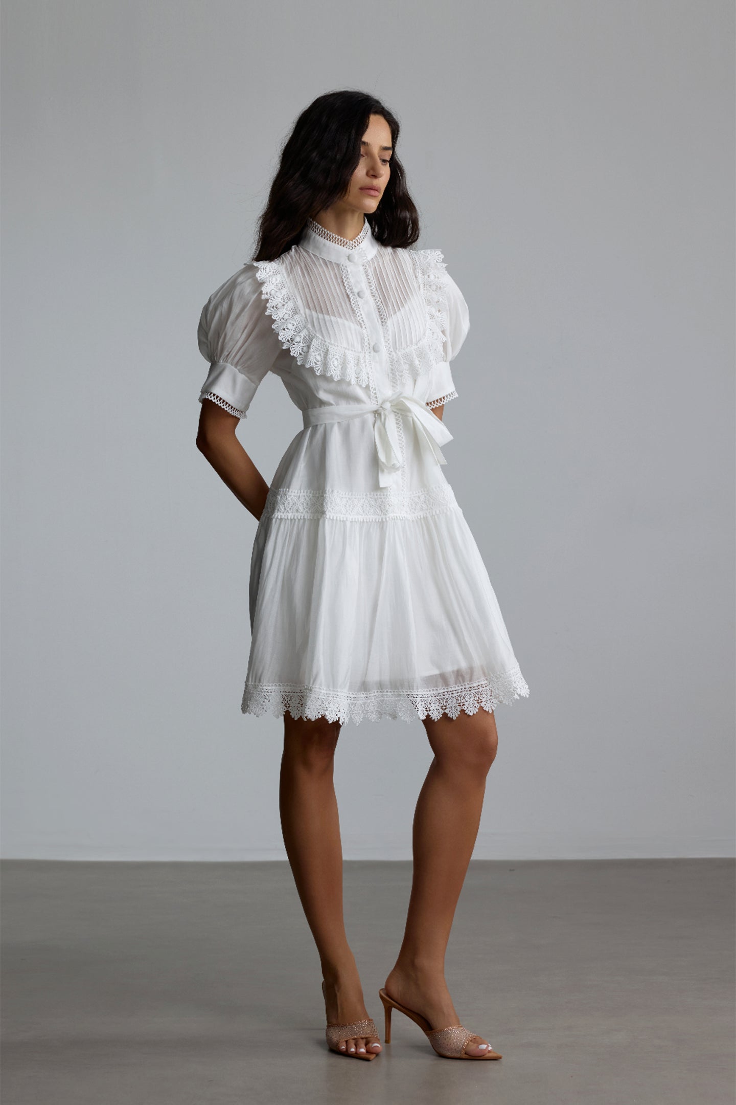 Annette Lace Trim Puff Sleeve Mini Dress