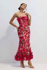 Gloria Floral Embroidery Strapless Maxi Dress